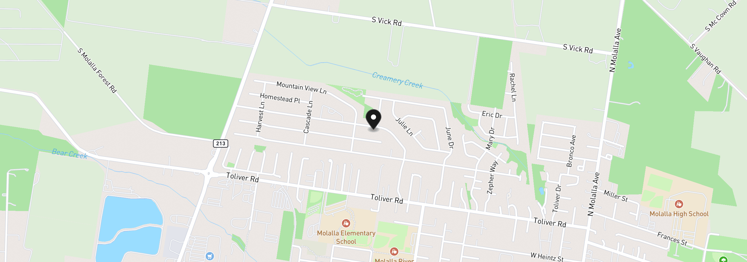 Map showing the location of 874 Meadow Dr, Molalla, OR 97038