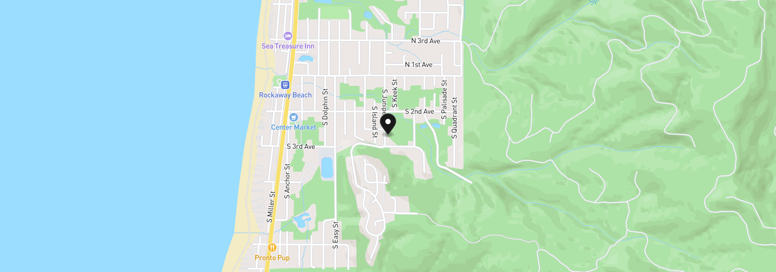 Map showing the location of S Juniper St, Rockaway Beach, OR 97136