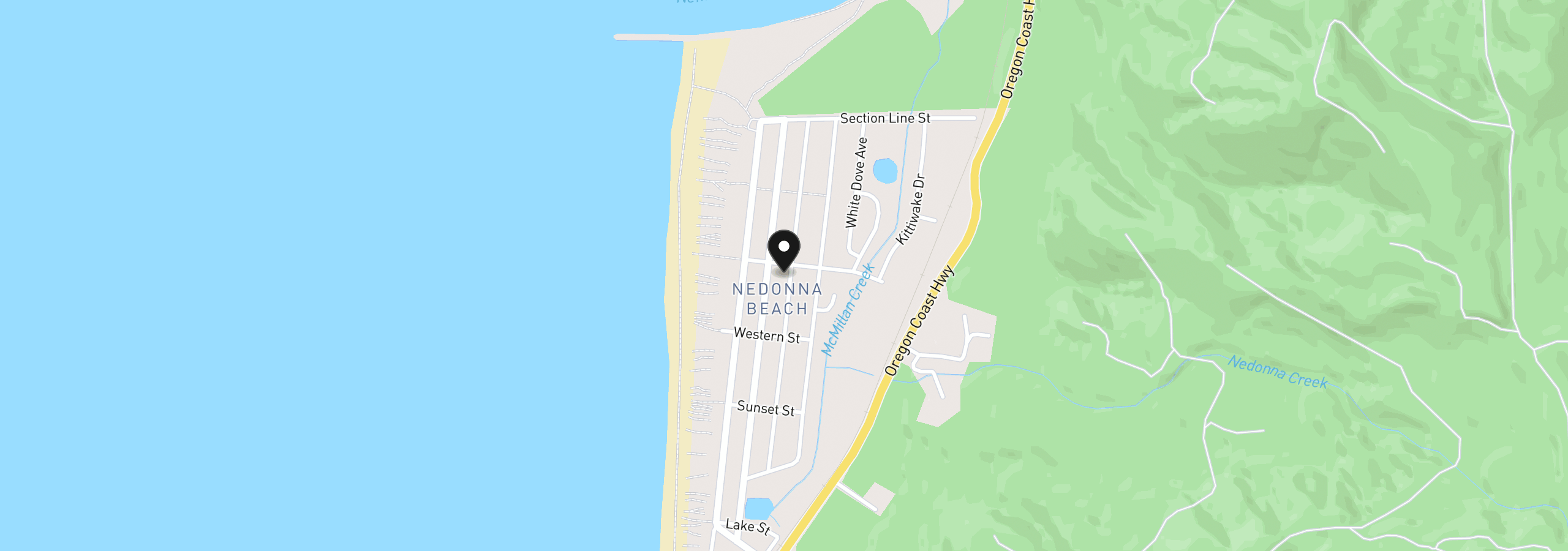 Map showing the location of 26390 Geneva Ave, Rockaway Beach, OR 97136