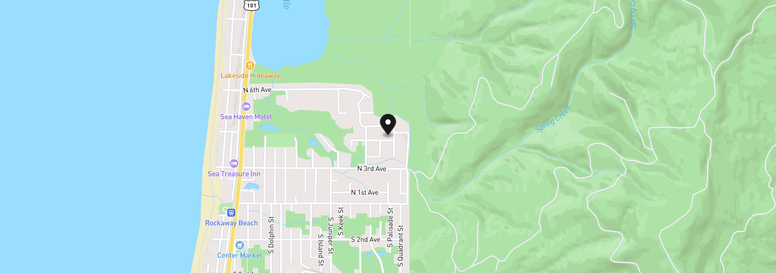 Map showing the location of 1485 N Cedar Creek Ave, Rockaway Beach, OR 97136