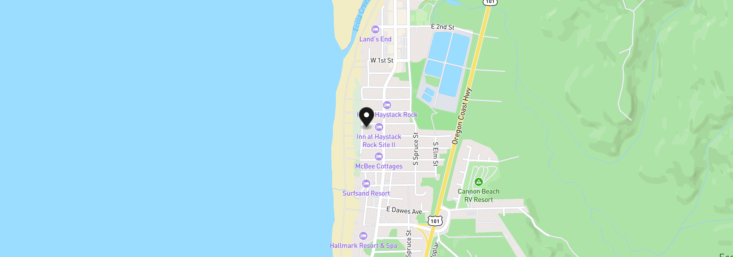 Map showing the location of 631 S Ocean Ave, Cannon Beach, OR 97110