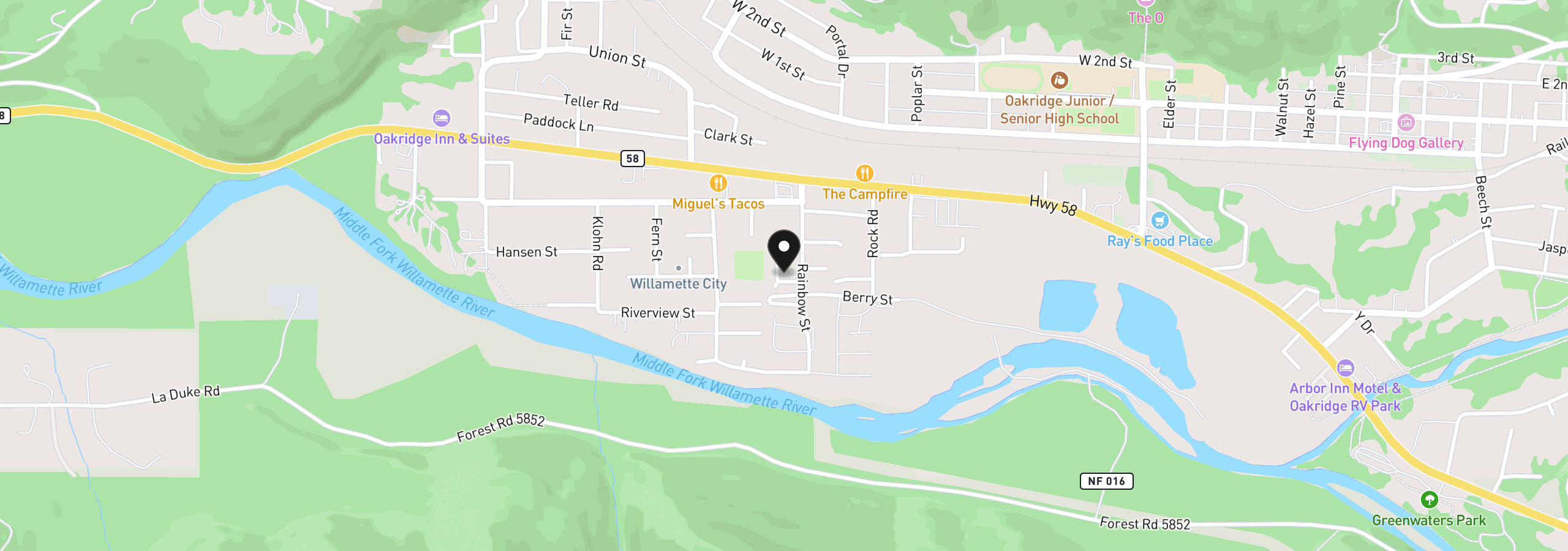 Map showing the location of Christel Ln, Oakridge, OR 97463