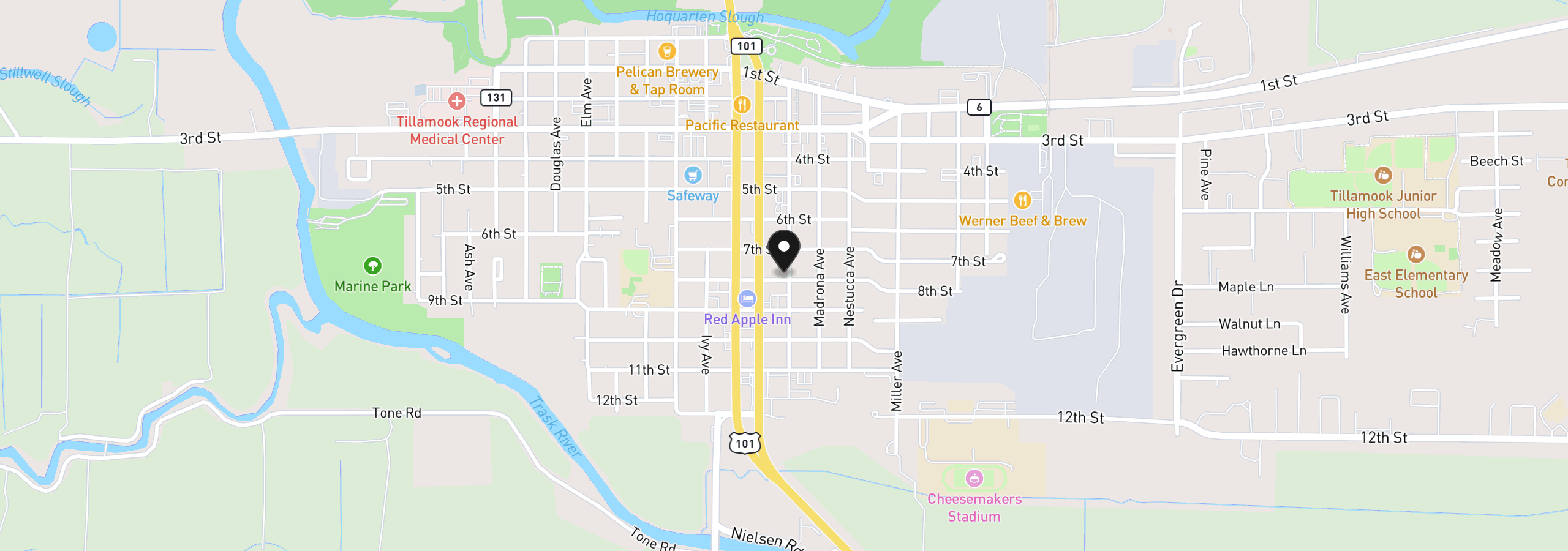 Map showing the location of 714 Laurel Ave, Tillamook, OR 97141