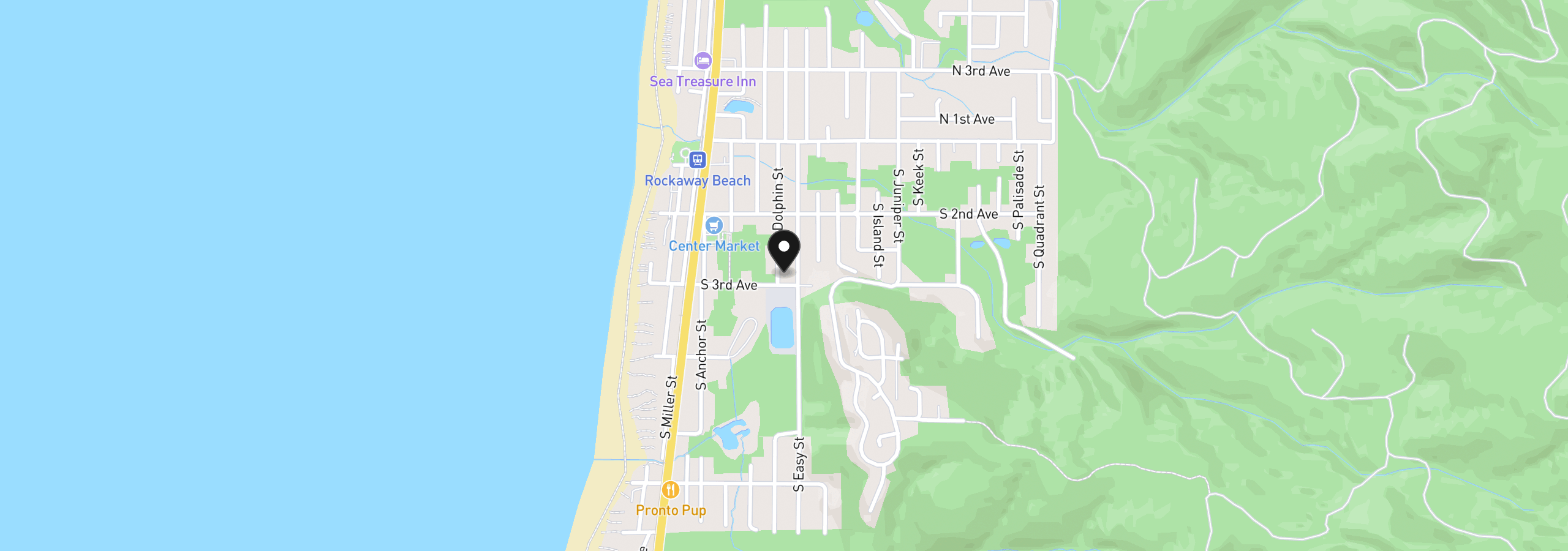 Map showing the location of 275 S Easy St, Rockaway Beach, OR 97136