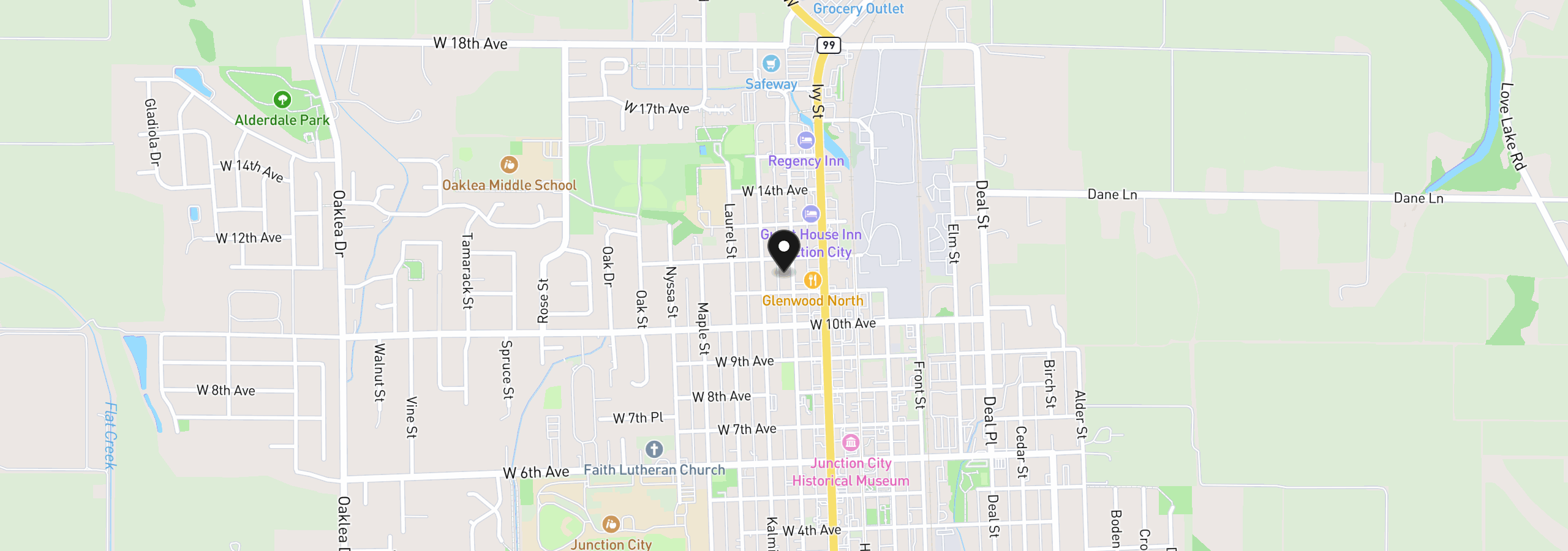 Map showing the location of 1147 Juniper St, Junction City, OR 97448