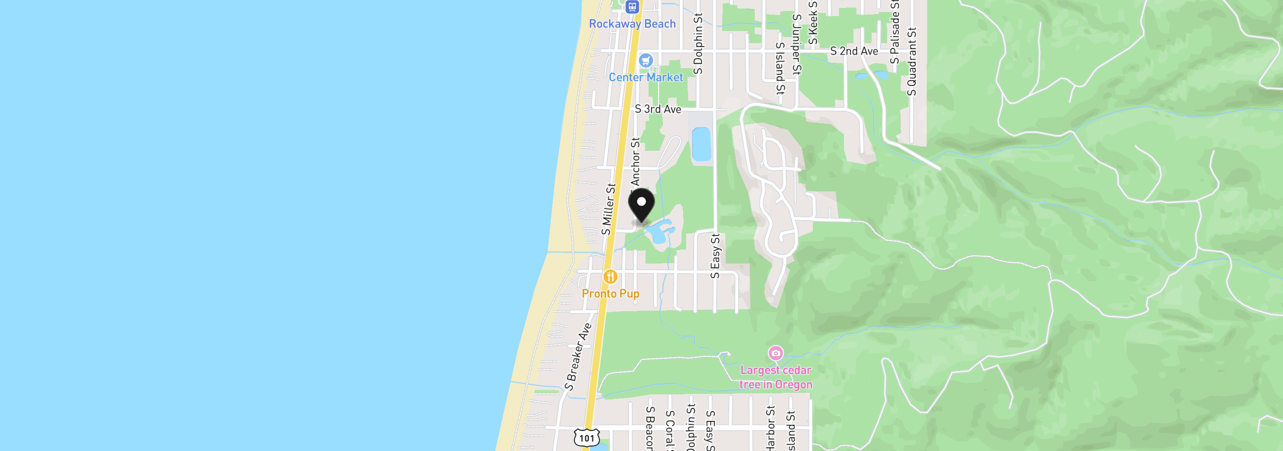 Map showing the location of 496 S Anchor St, Rockaway Beach, OR 97136