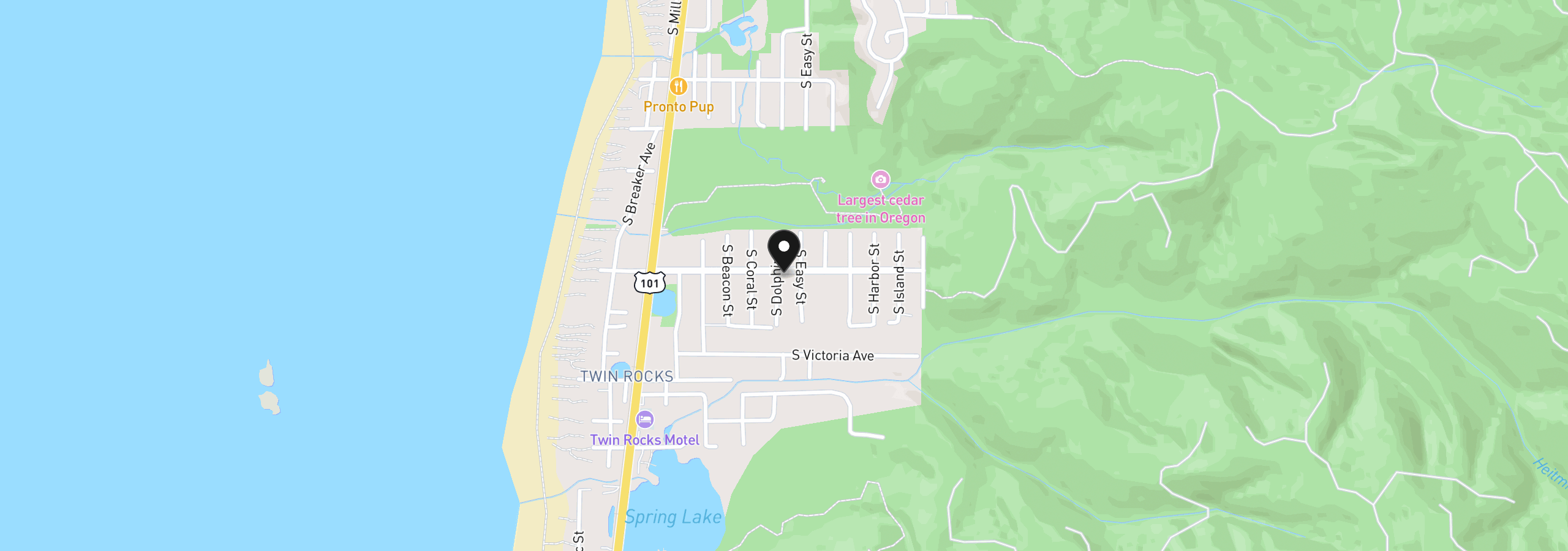 Map showing the location of 512 Washington St, Rockaway Beach, OR 97136