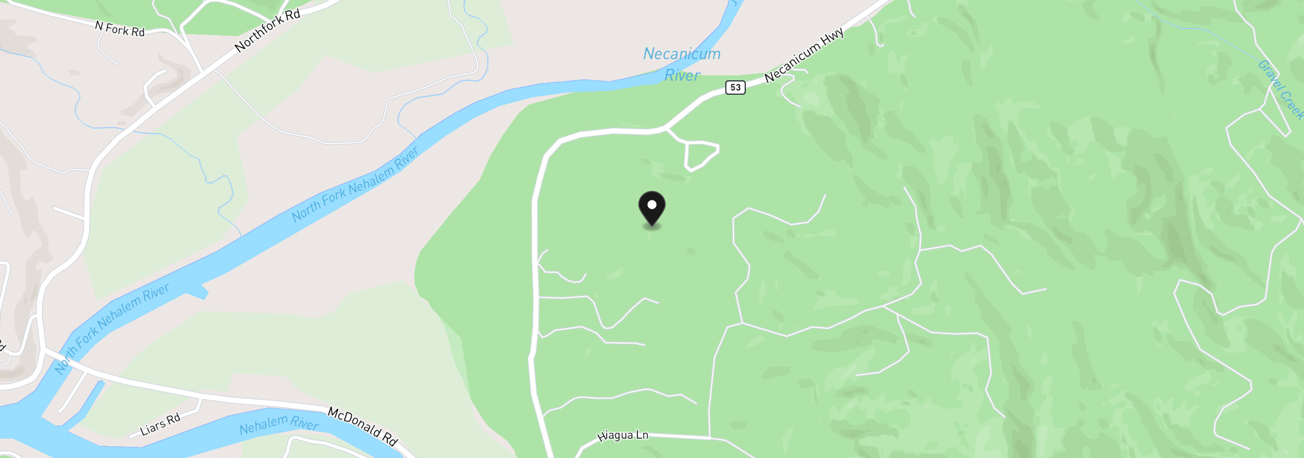 Map showing the location of 38875 Hwy 53, Nehalem, OR 97131