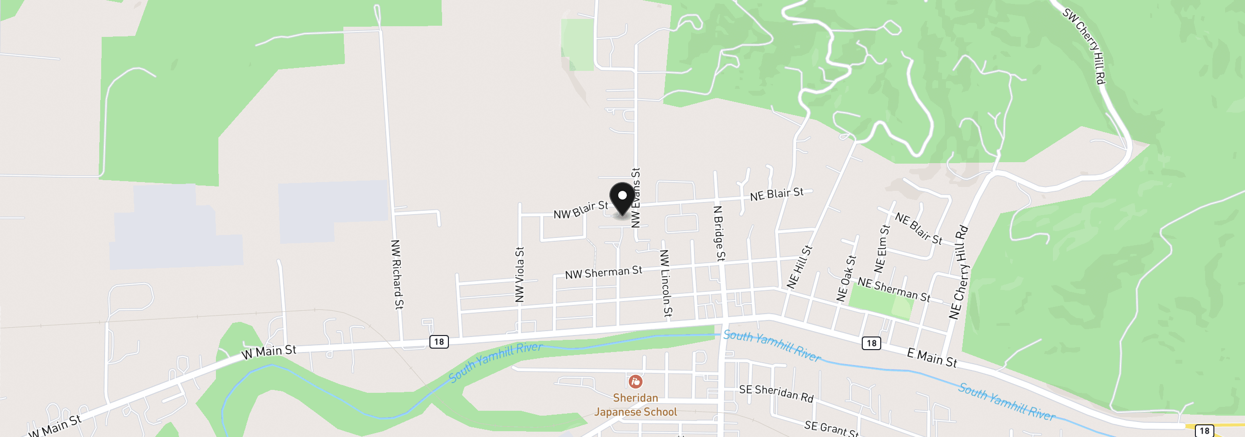 Map showing the location of 364 NW Blair St, Sheridan, OR 97378