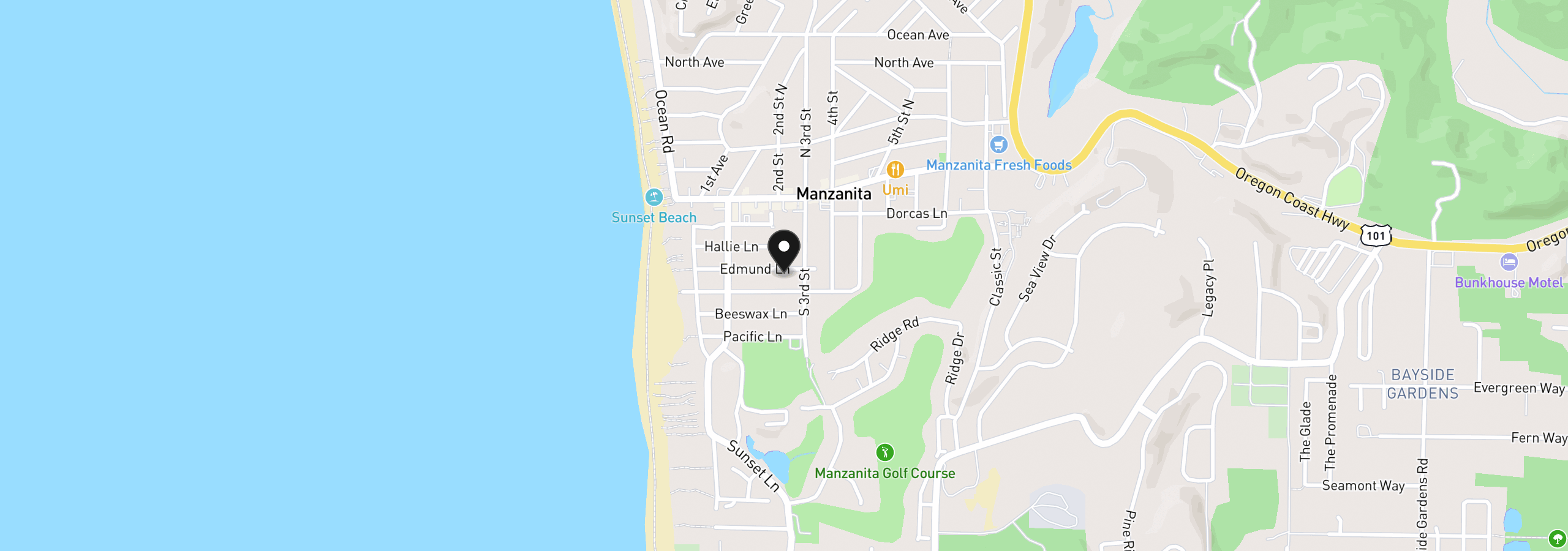 Map showing the location of 246 Edmund Ln, Manzanita, OR 97130
