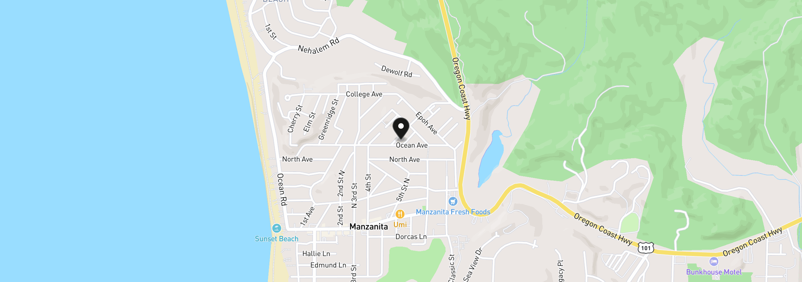 Map showing the location of 829 Oak St, Manzanita, OR 97130