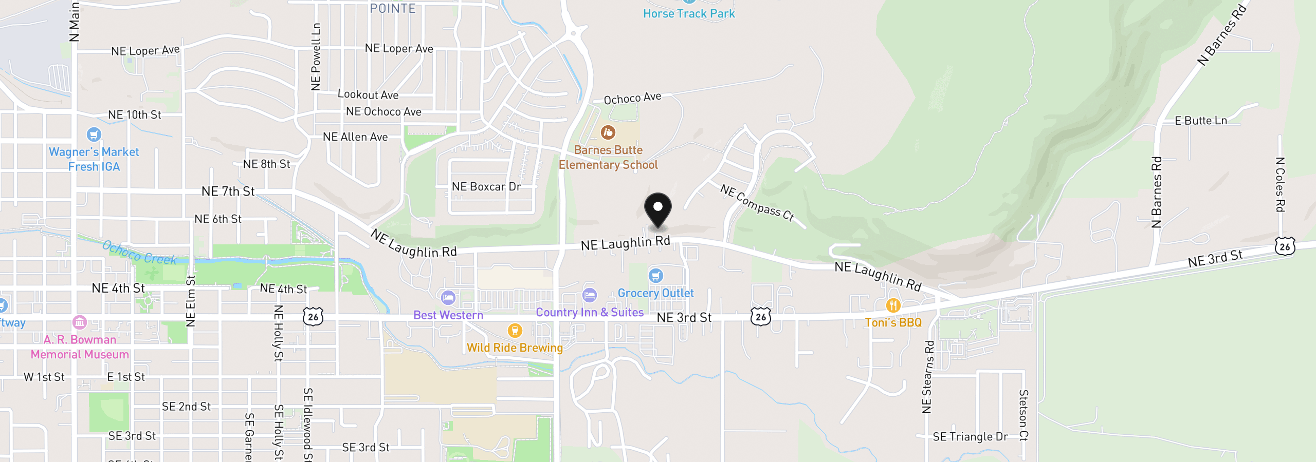 Map showing the location of 2001 NE Laughlin Rd, Prineville, OR 97754