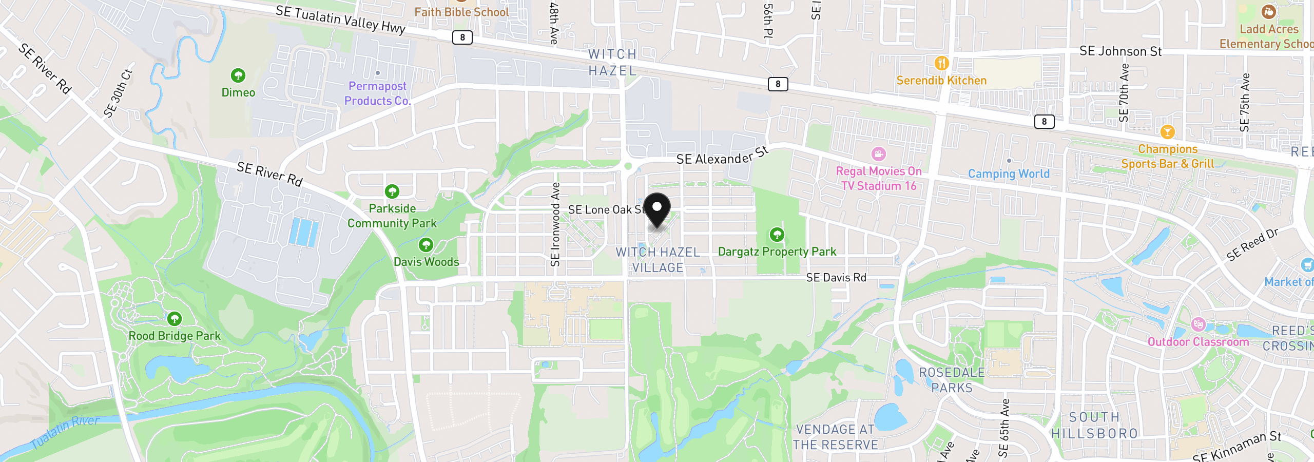 Map showing the location of 3374 SE Hammock Ln, Hillsboro, OR 97123