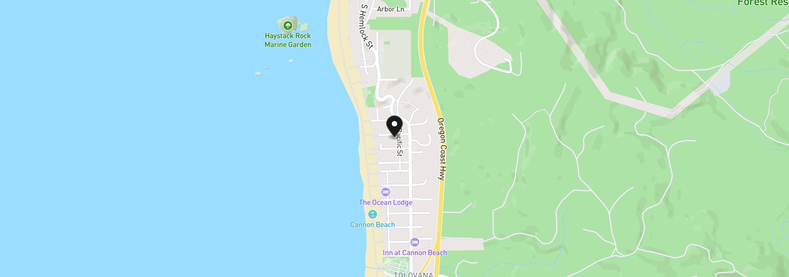 Map showing the location of 231 Gulcana Ave, Cannon Beach, OR 97110