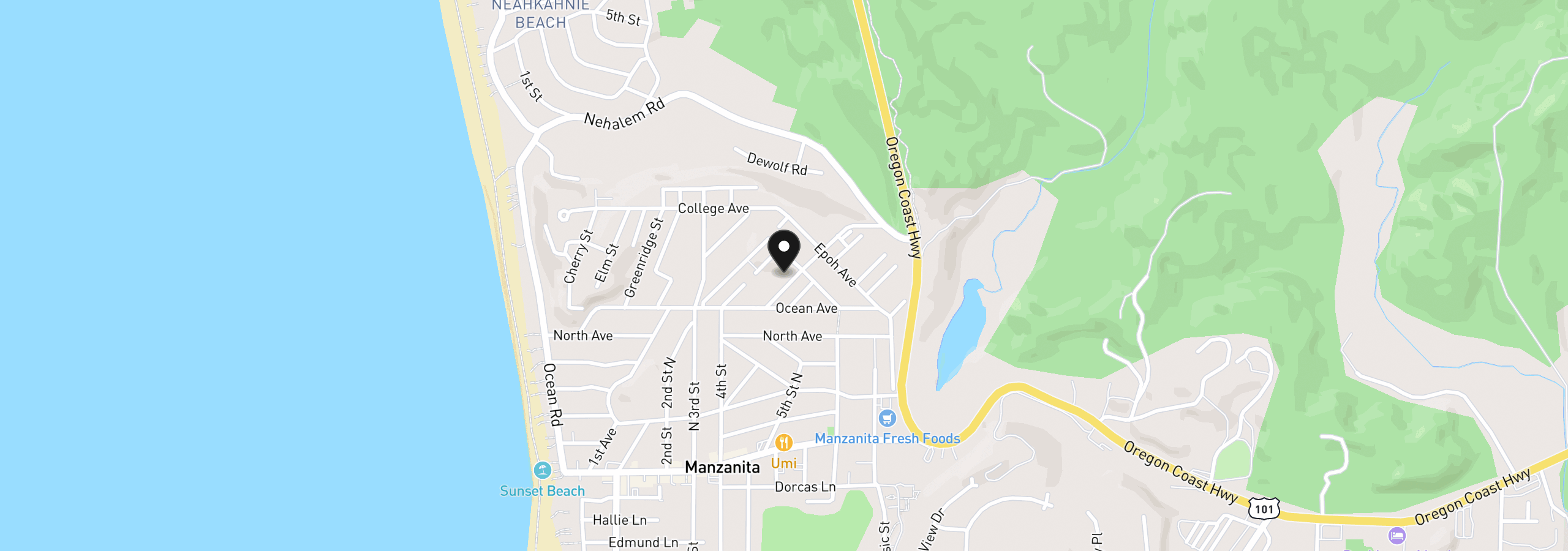 Map showing the location of Oak St 6200, Manzanita, OR 97130