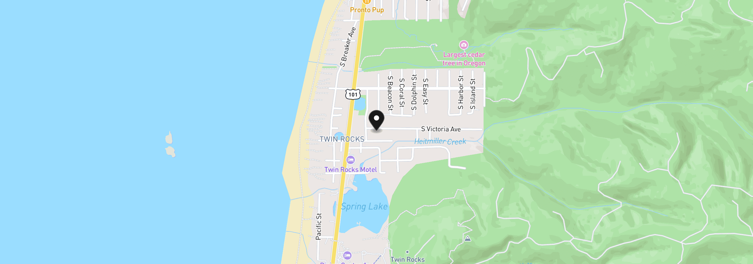 Map showing the location of 8165 Victoria St, Rockaway Beach, OR 97136