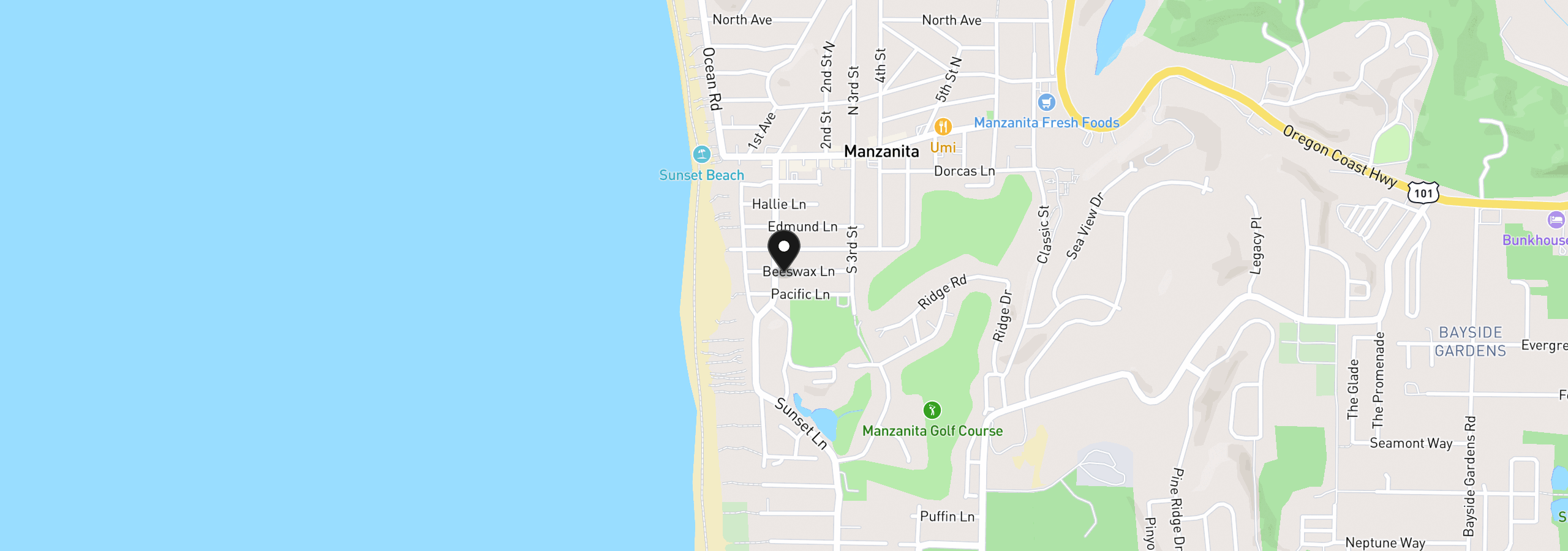 Map showing the location of 120 Beeswax Ln, Manzanita, OR 97130