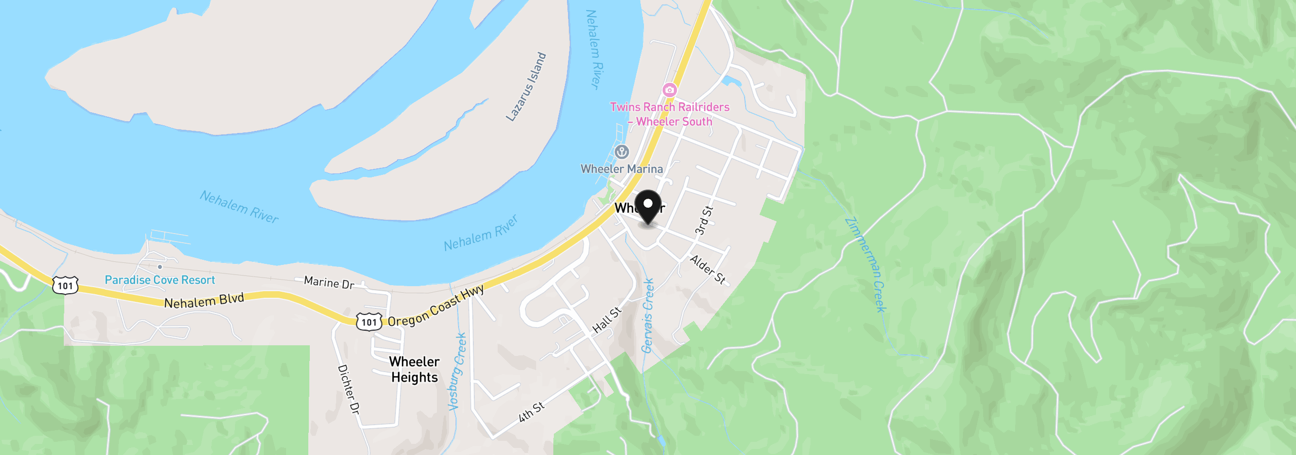 Map showing the location of 136 Gregory St, Wheeler, OR 97147