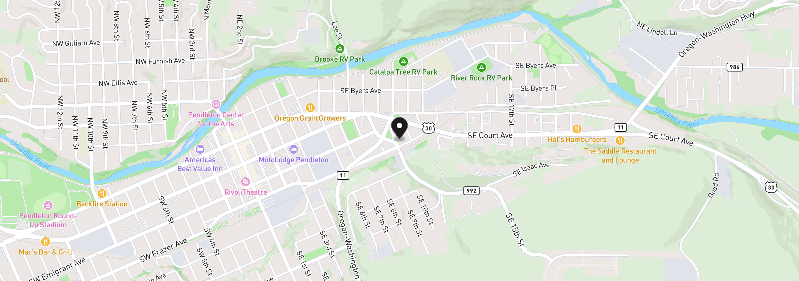 Map showing the location of 420 SE 10th St, Pendleton, OR 97801