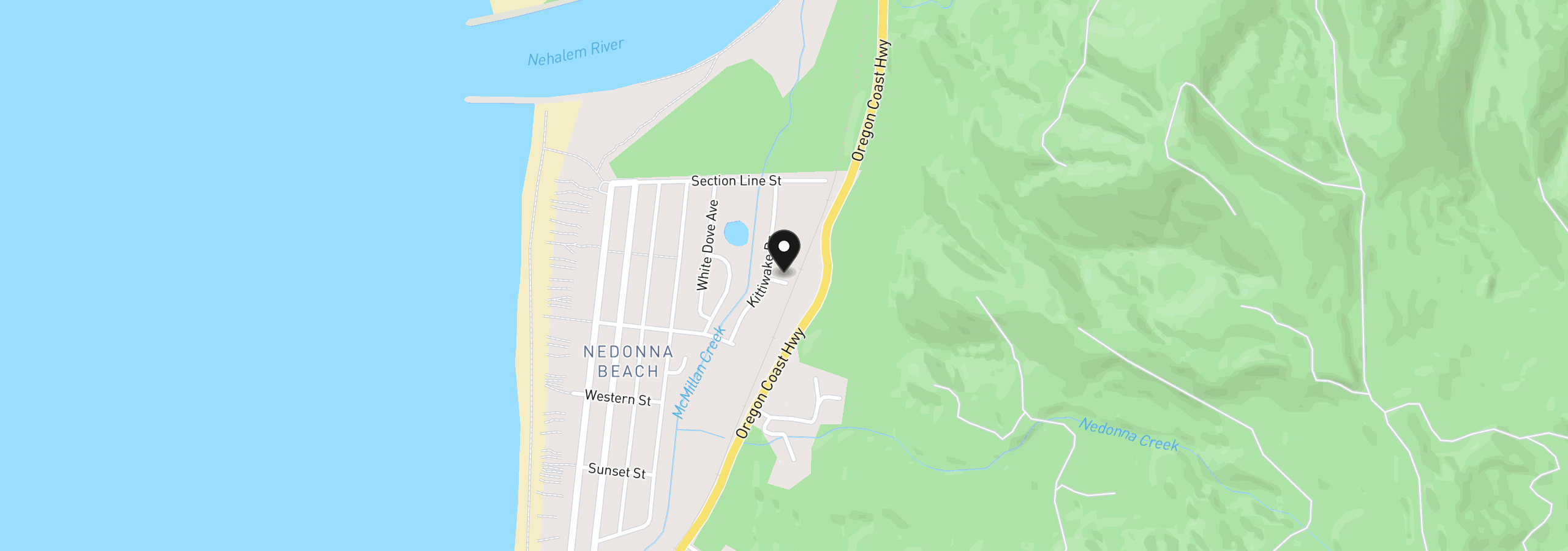 Map showing the location of 9340 Song St, Rockaway Beach, OR 97136