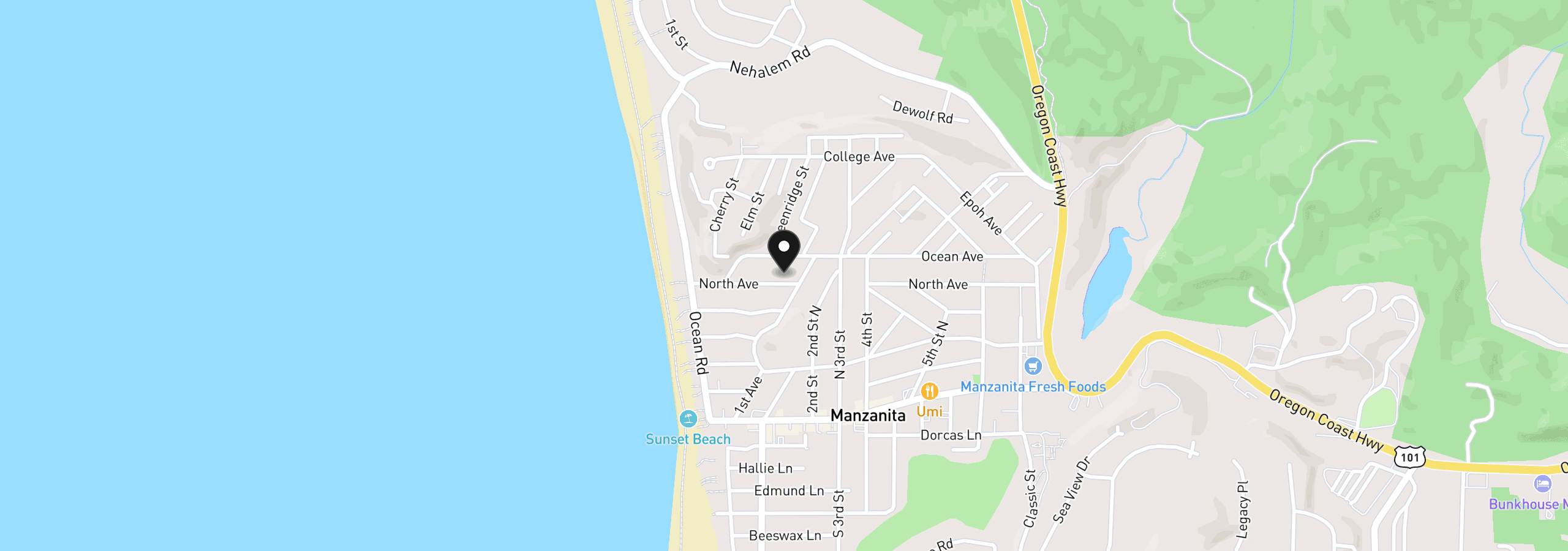 Map showing the location of 173 North Ave, Manzanita, OR 97130