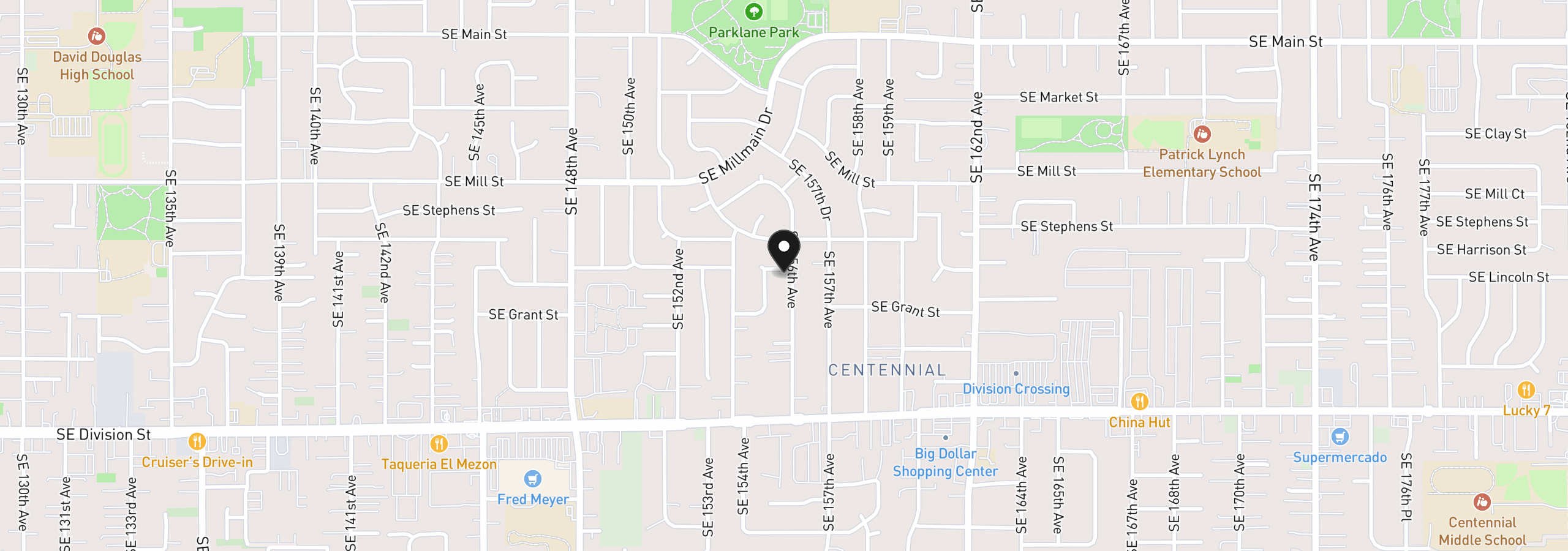 Map showing the location of 15532 SE Lincoln St, Portland, OR 97233