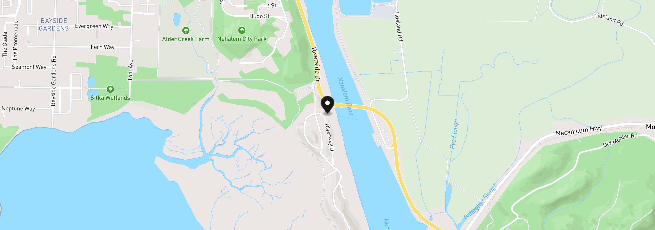 Map showing the location of Riverway Dr, Nehalem, OR 97131
