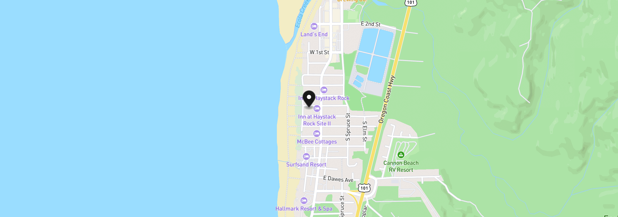Map showing the location of 187 W Madison St, Cannon Beach, OR 97110