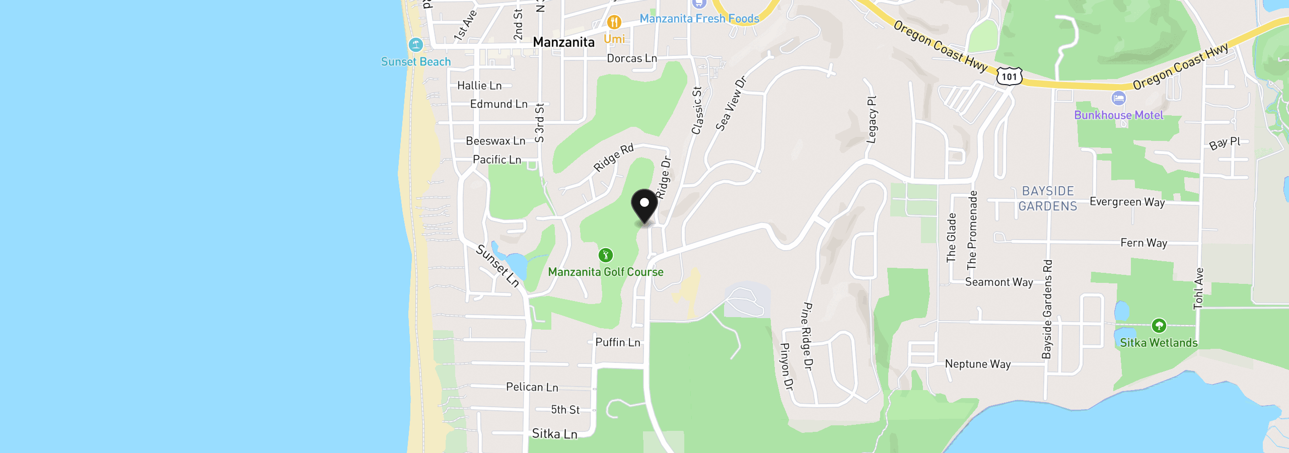 Map showing the location of 615 Mulligan Dr, Manzanita, OR 97130