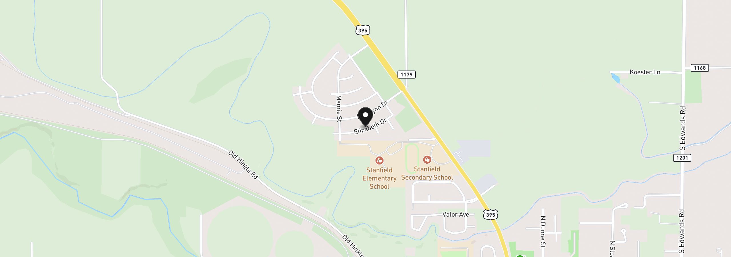 Map showing the location of 160 Elizabeth Drive, Stanfield, OR 97875
