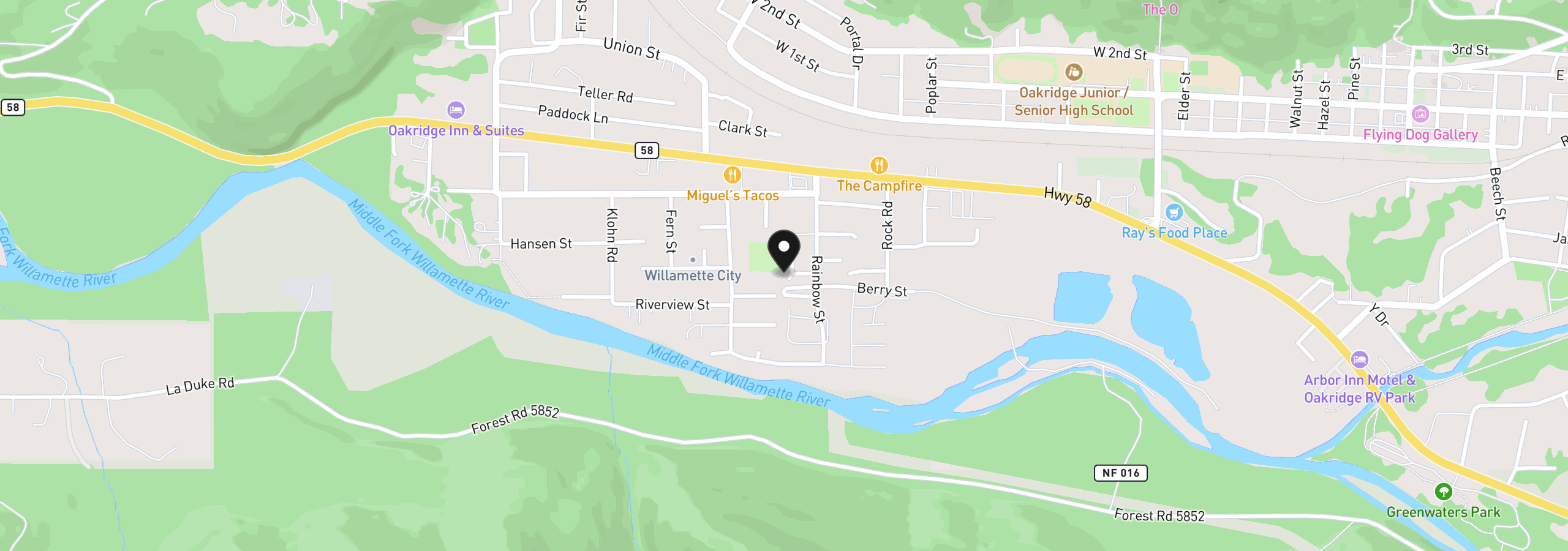 Map showing the location of Christel Ln, Oakridge, OR 97463