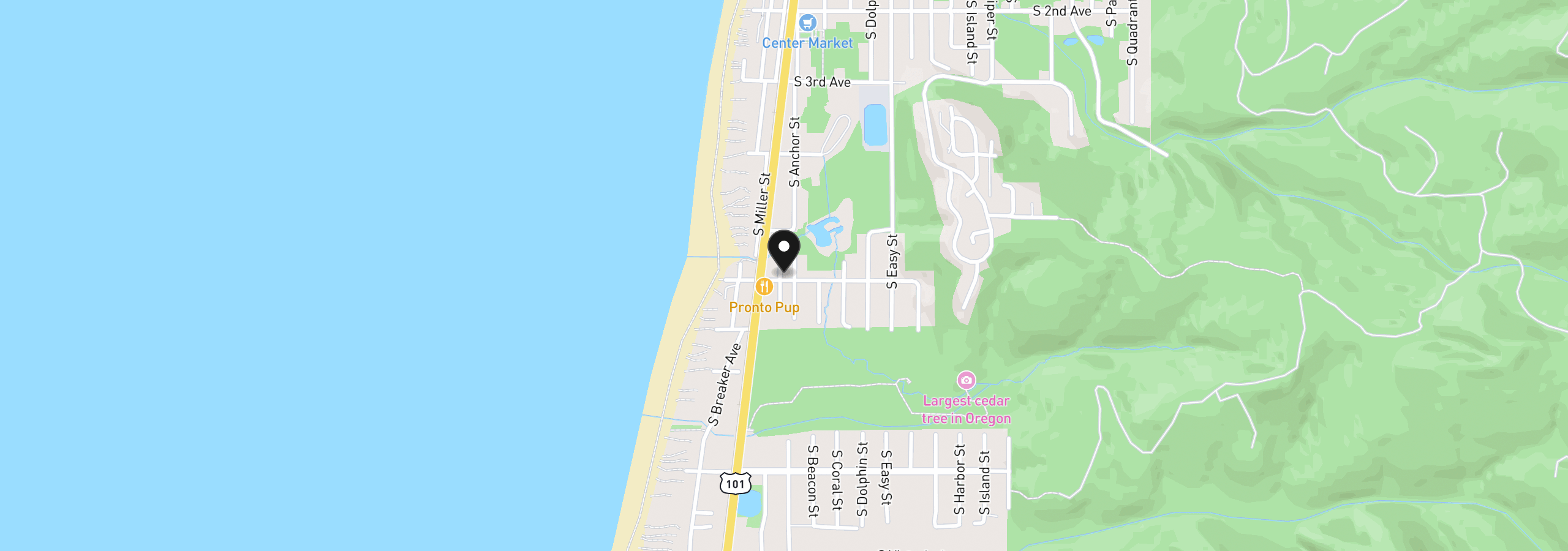 Map showing the location of 219 S 6th Ave, Rockaway Beach, OR 97136