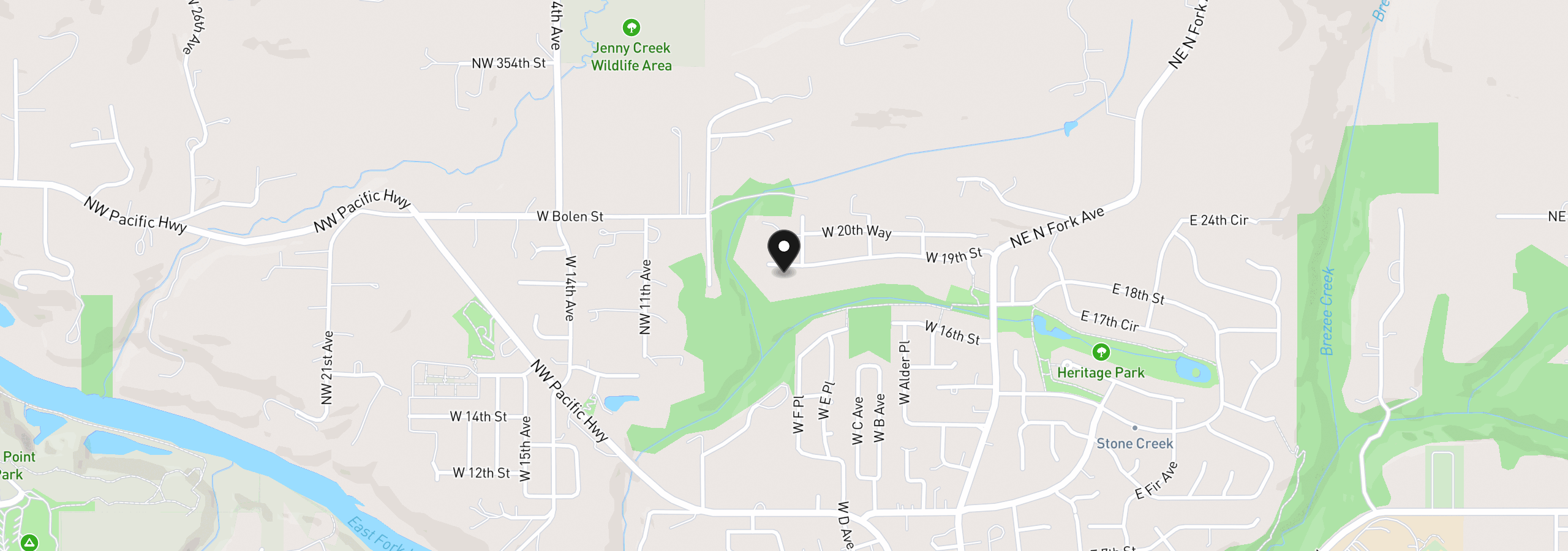 Map showing the location of 614 W 19th St, La Center, Wa 98629