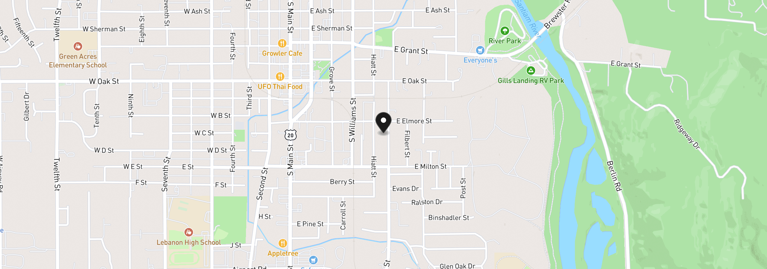 Map showing the location of 1336 Franklin St, Lebanon, OR 97355