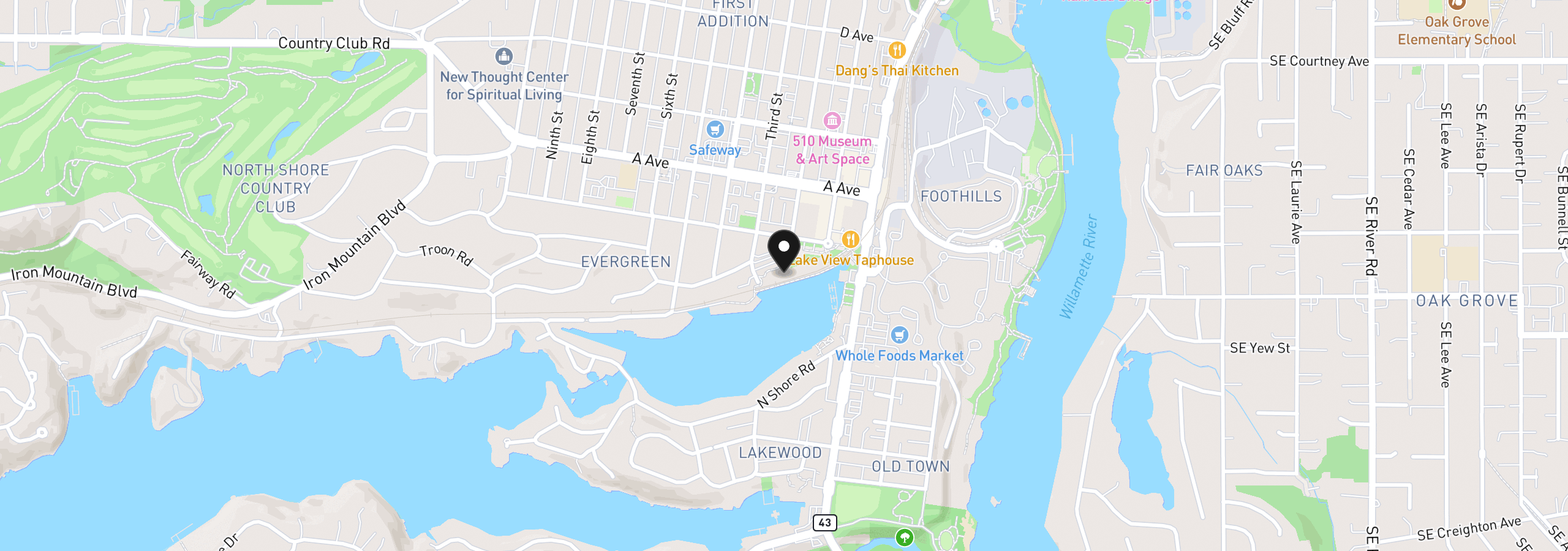 Map showing the location of 123 3rd St, Lake Oswego, OR 97034