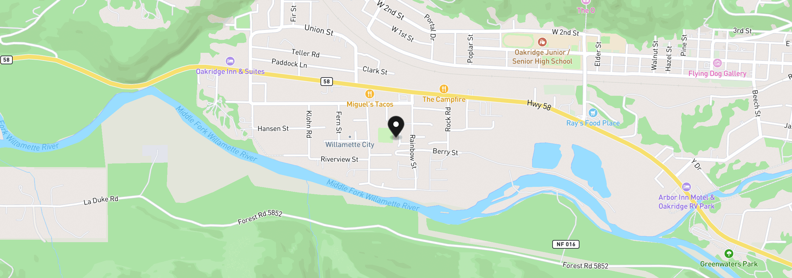 Map showing the location of Christel Ln, Oakridge, OR 97463