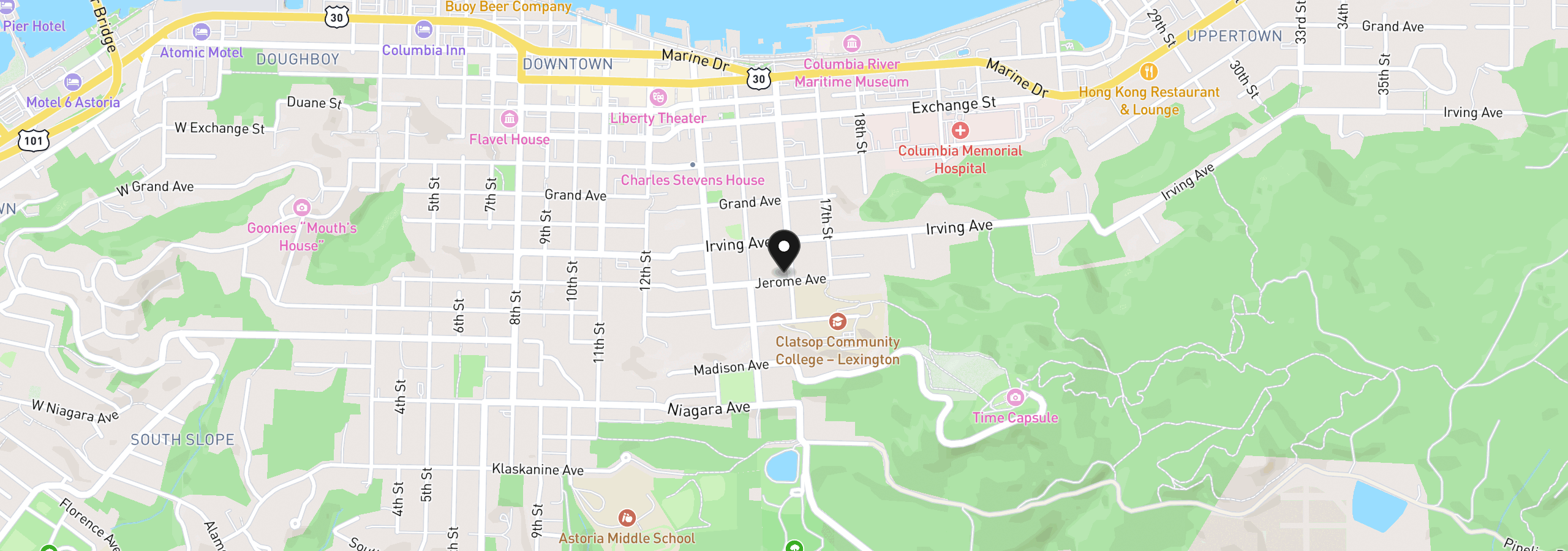 Map showing the location of 997 16th St, Astoria, OR 97103