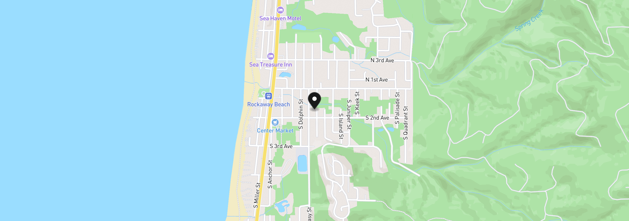 Map showing the location of 173 S Falcon St, Rockaway Beach, OR 97136