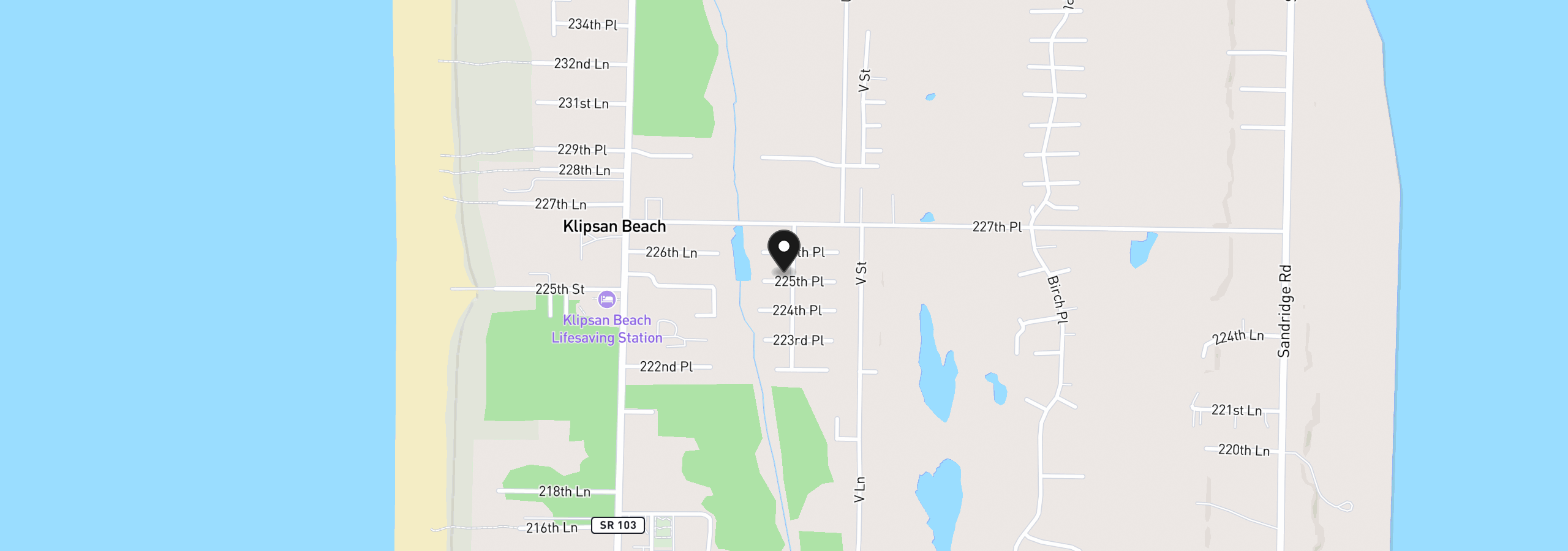 Map showing the location of 22503 S Pl, Ocean Park, Wa 98640