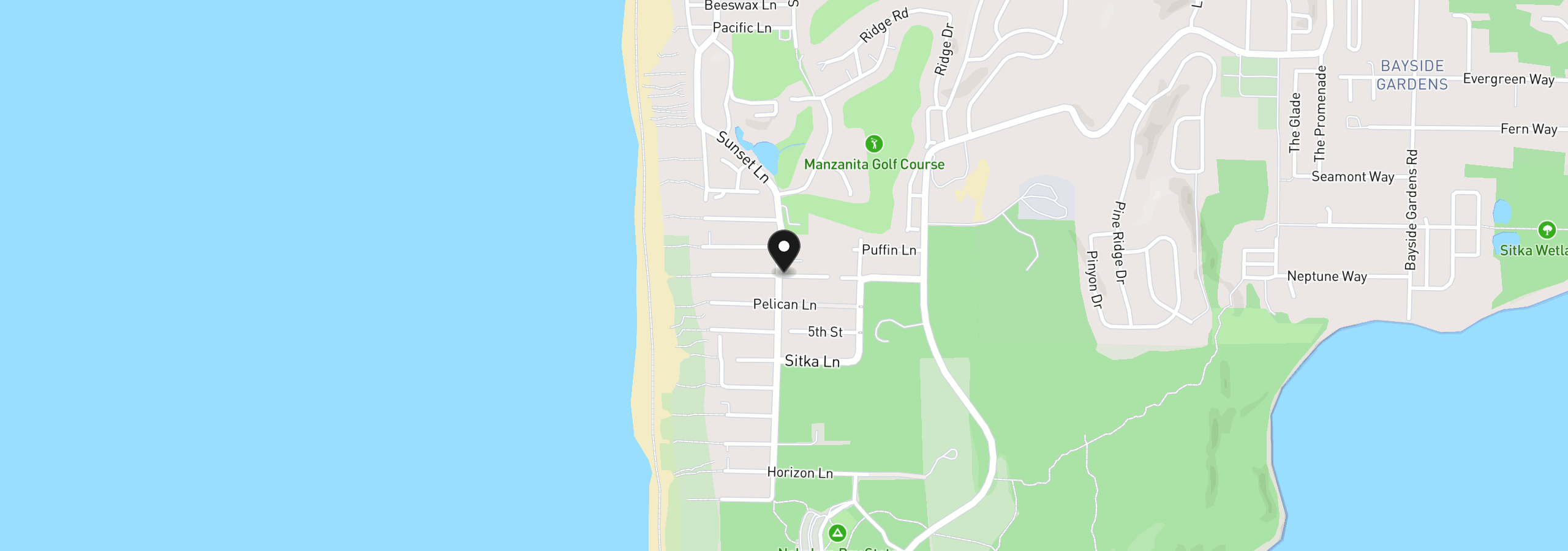 Map showing the location of 9000 Sandpiper Ln, Manzanita, OR 97130