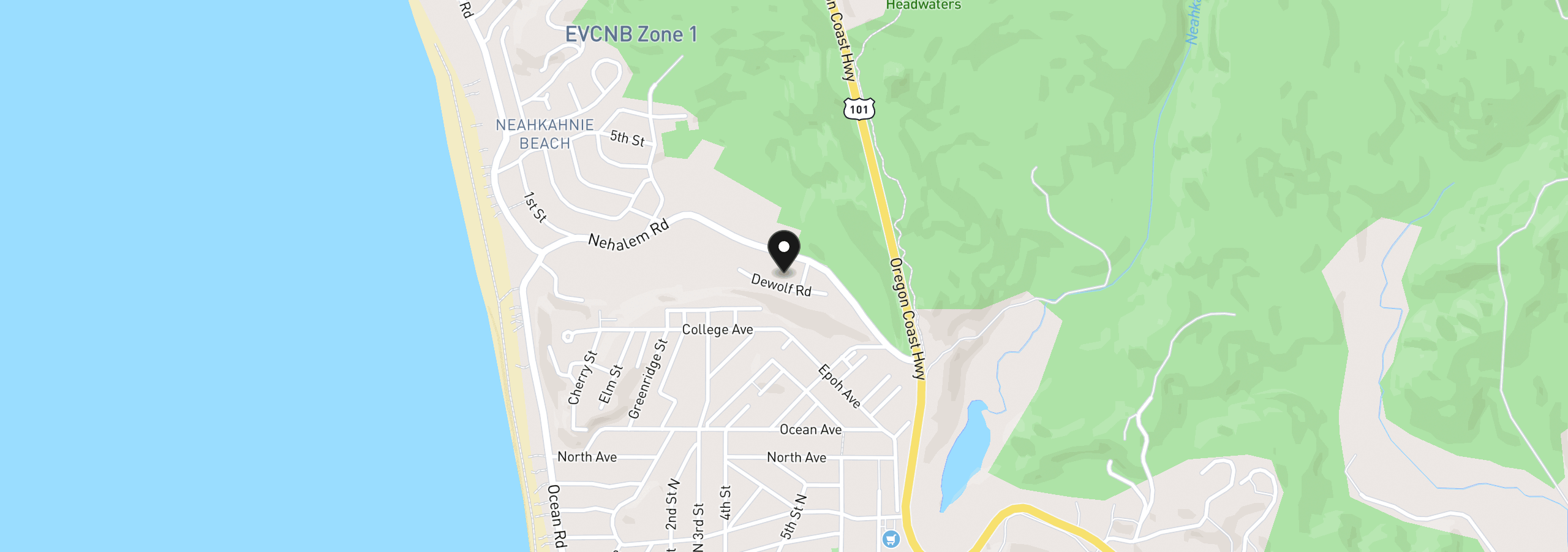 Map showing the location of 1301 DeWolf Rd, Manzanita, OR 97130