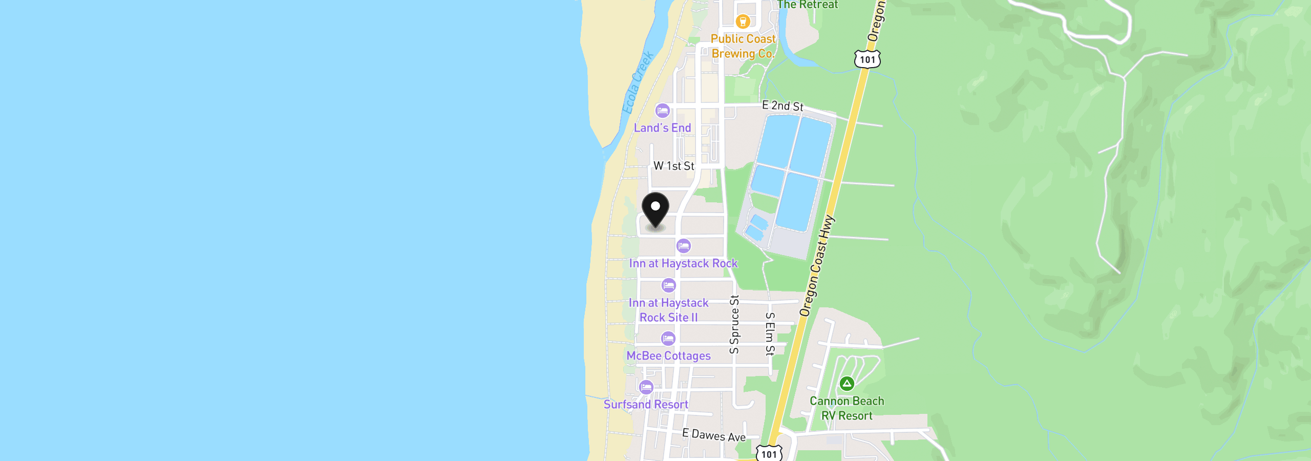 Map showing the location of 172 W Adams, Cannon Beach, OR 97110
