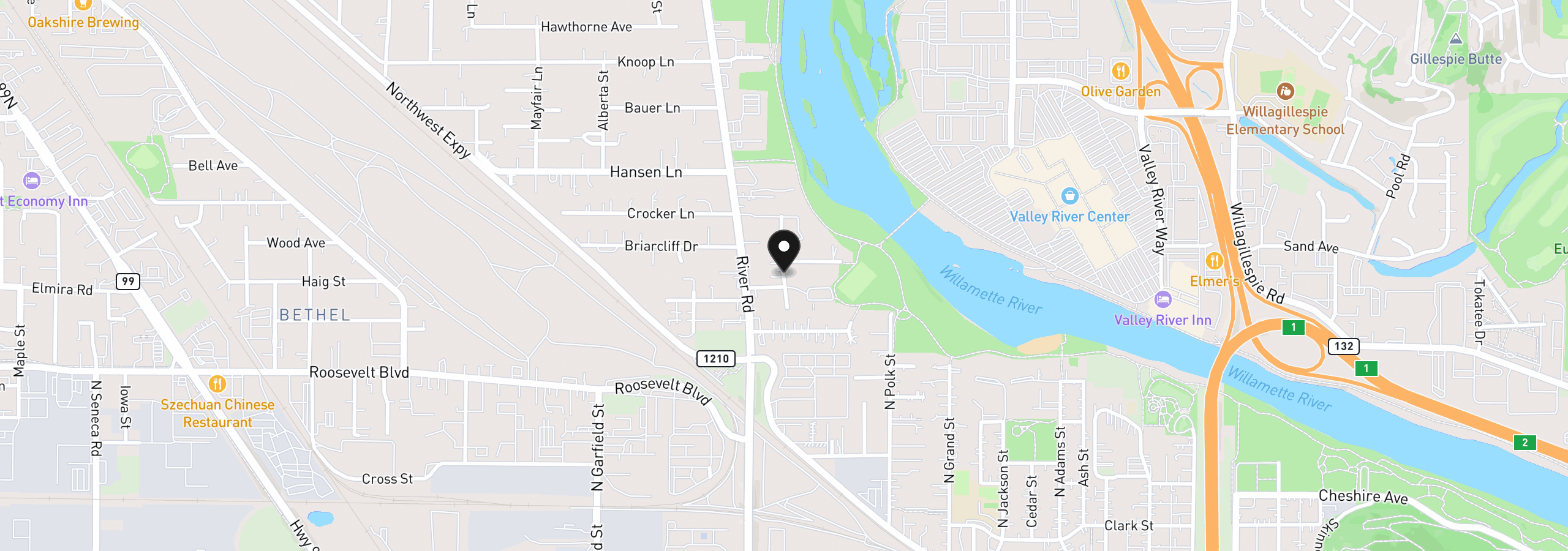 Map showing the location of 0 Lombard Ln, Eugene, OR 97404
