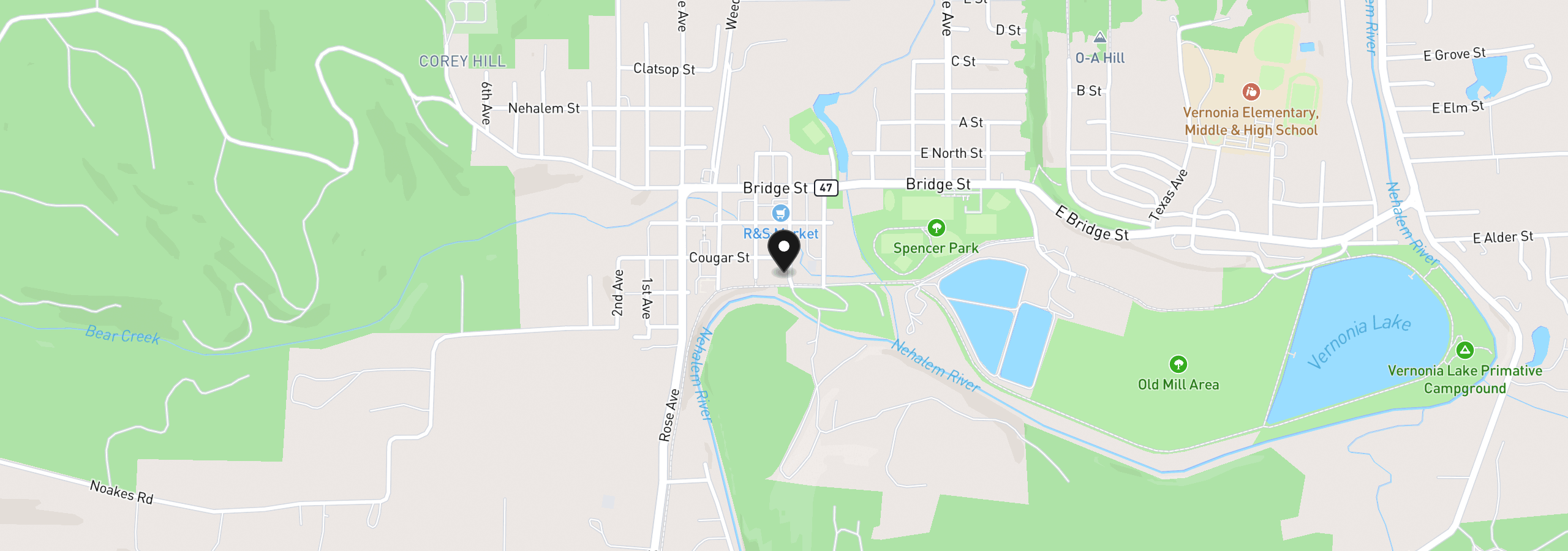 Map showing the location of 541 Jefferson Ave, Vernonia, OR 97064