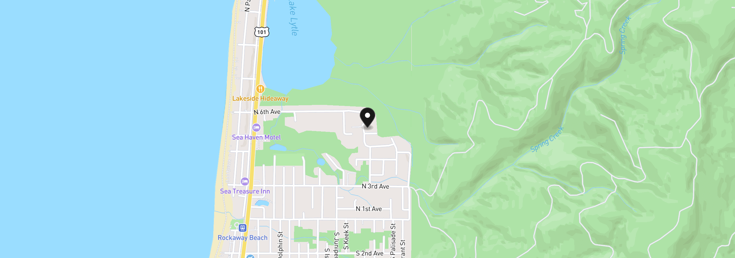 Map showing the location of 1015 Hemlock Ln, Rockaway Beach, OR 97136