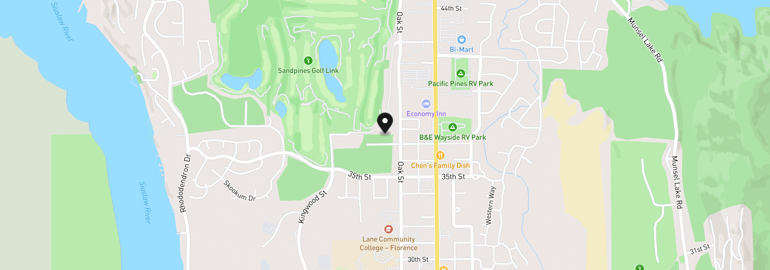 Map showing the location of 1577 37th St, Florence, OR 97439