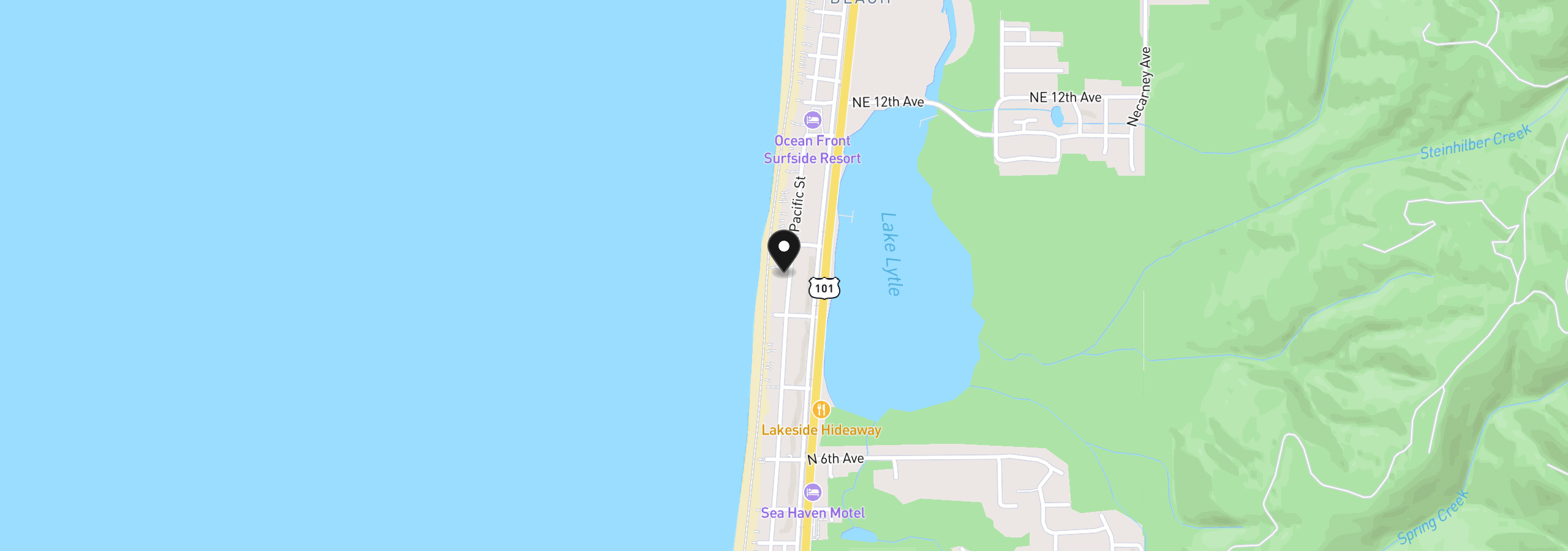 Map showing the location of 853 N Pacific, Rockaway Beach, OR 97136
