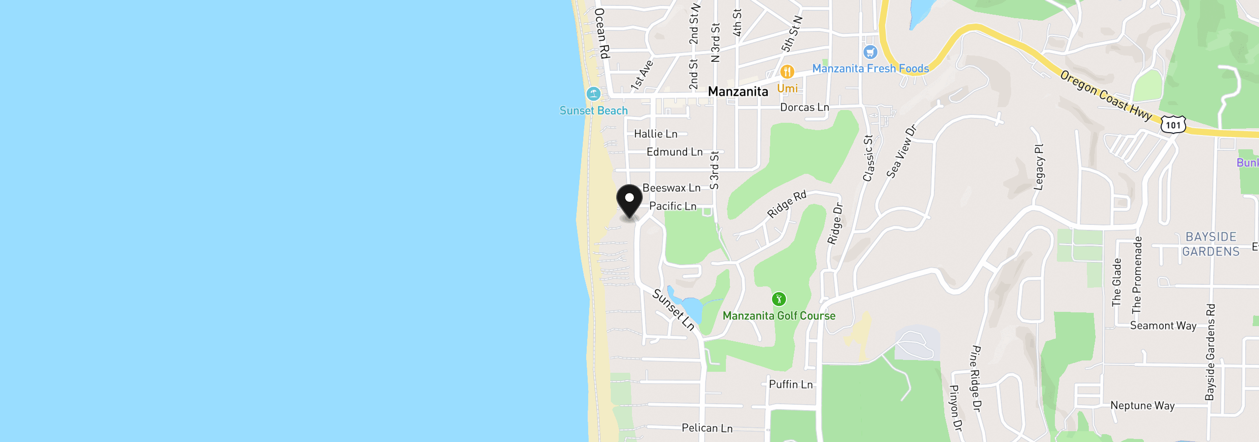 Map showing the location of 795 Beach St, Manzanita, OR 97130