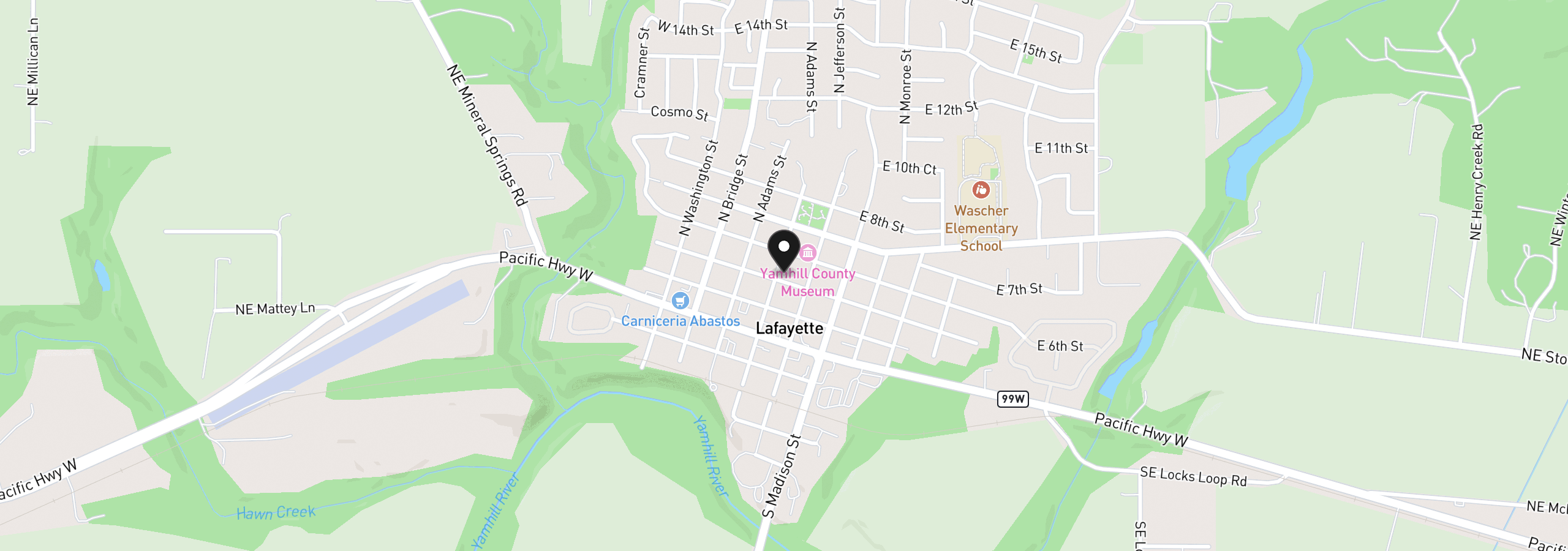 Map showing the location of 422 E 5th St, Lafayette, OR 97127
