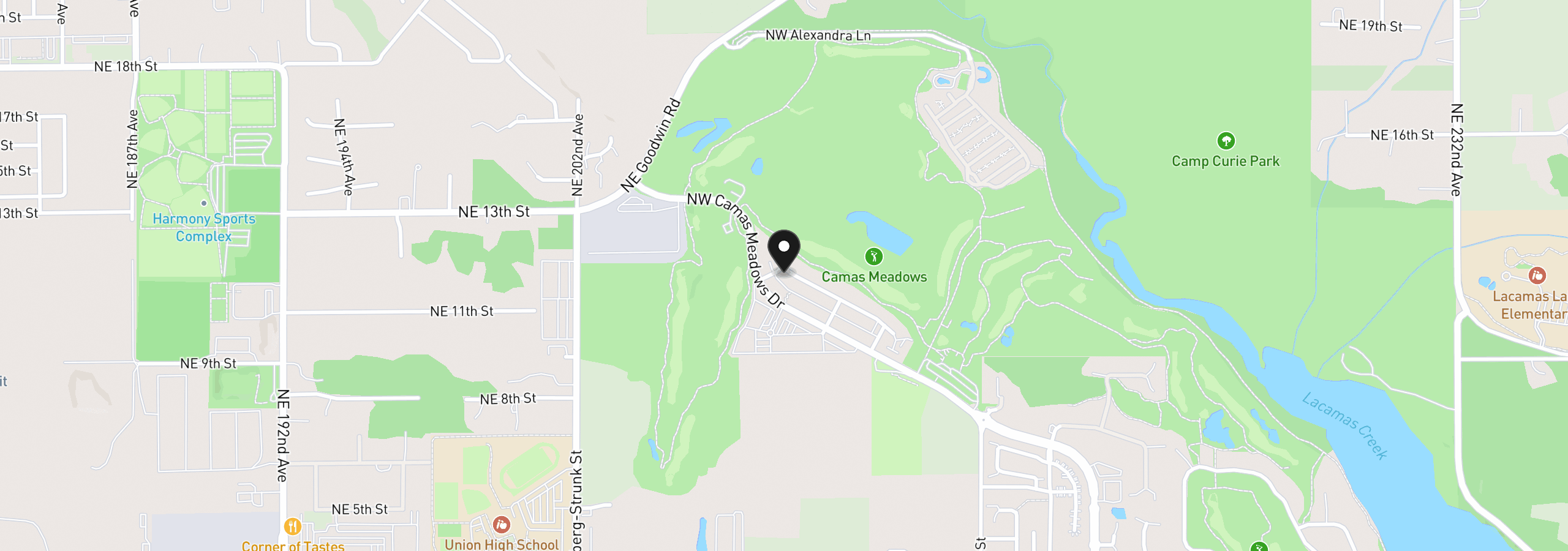 Map showing the location of 4627 NW 71st Ave, Camas, Wa 98607